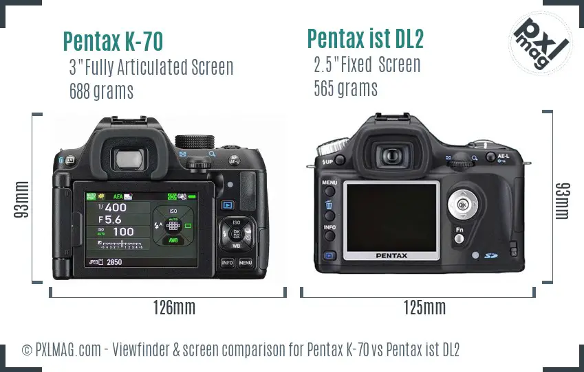 Pentax K-70 vs Pentax ist DL2 Screen and Viewfinder comparison