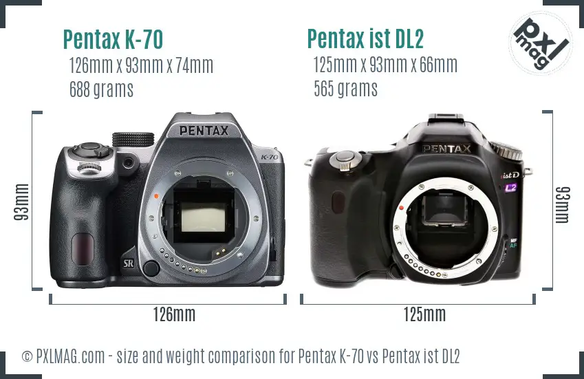 Pentax K-70 vs Pentax ist DL2 size comparison