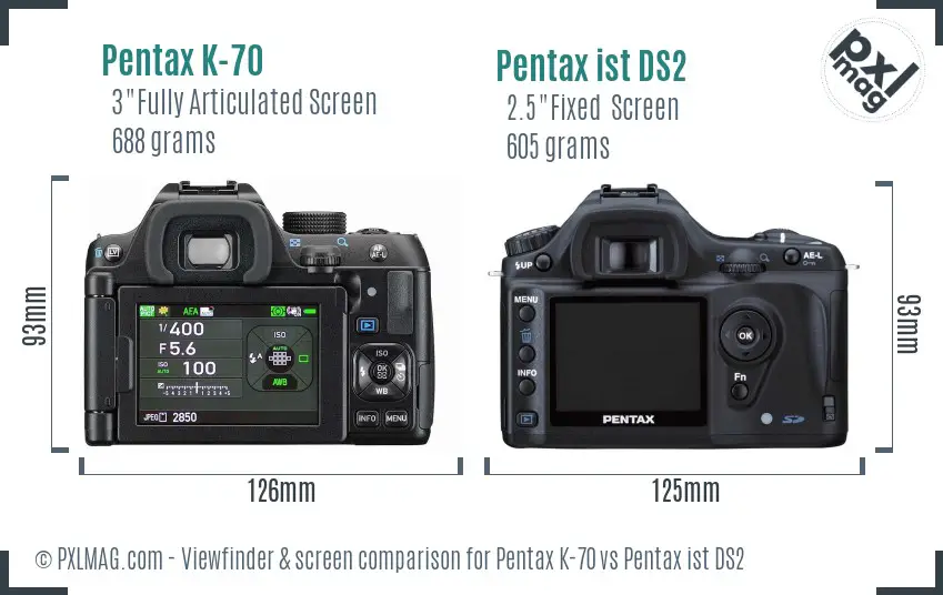 Pentax K-70 vs Pentax ist DS2 Screen and Viewfinder comparison