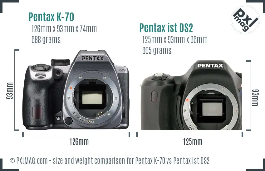 Pentax K-70 vs Pentax ist DS2 size comparison