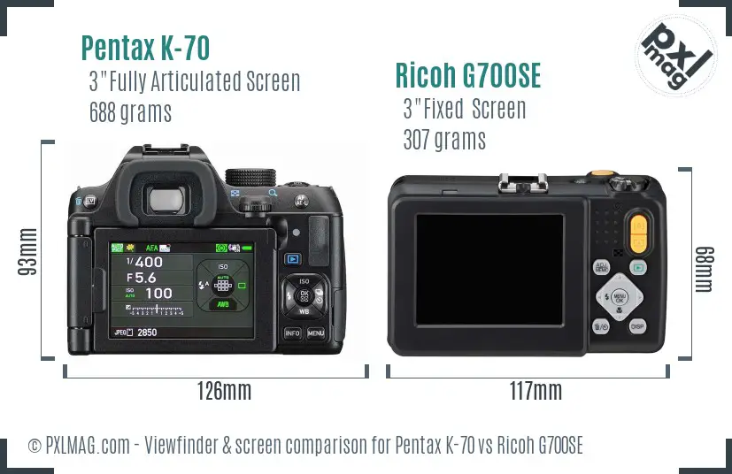 Pentax K-70 vs Ricoh G700SE Screen and Viewfinder comparison
