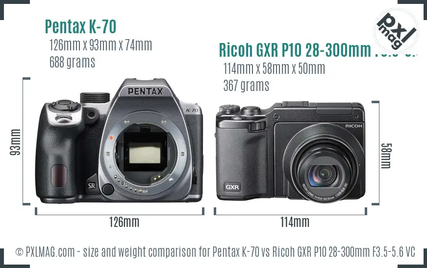 Pentax K-70 vs Ricoh GXR P10 28-300mm F3.5-5.6 VC size comparison