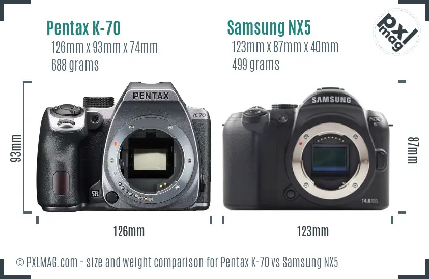 Pentax K-70 vs Samsung NX5 size comparison