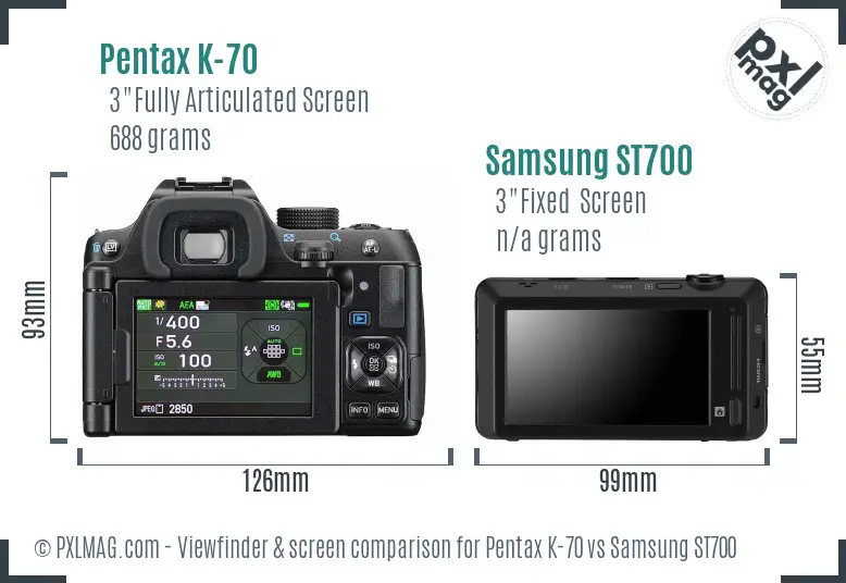 Pentax K-70 vs Samsung ST700 Screen and Viewfinder comparison