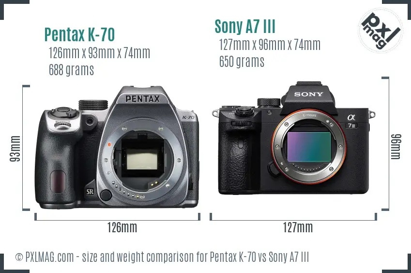 Pentax K-70 vs Sony A7 III size comparison