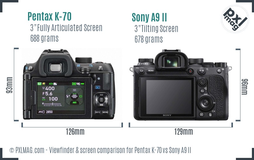 Pentax K-70 vs Sony A9 II Screen and Viewfinder comparison