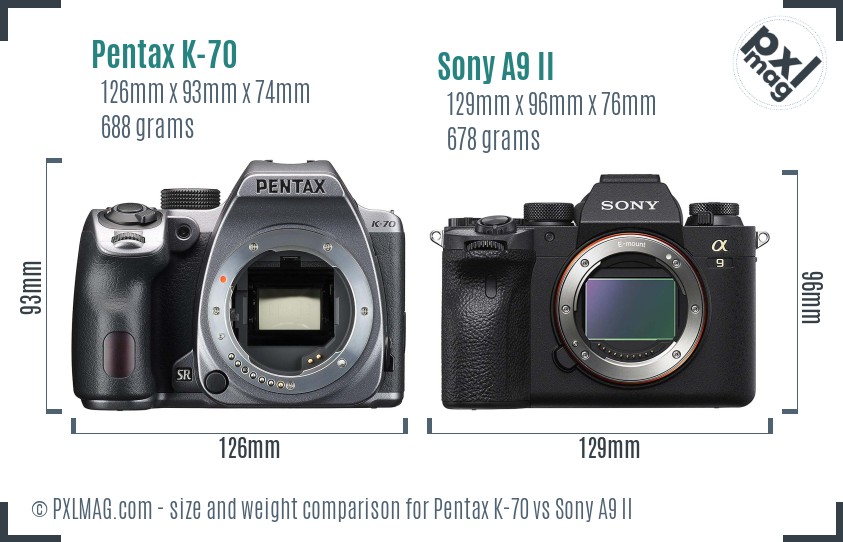 Pentax K-70 vs Sony A9 II size comparison Pentax K-70 vs Sony A9 II size comparison