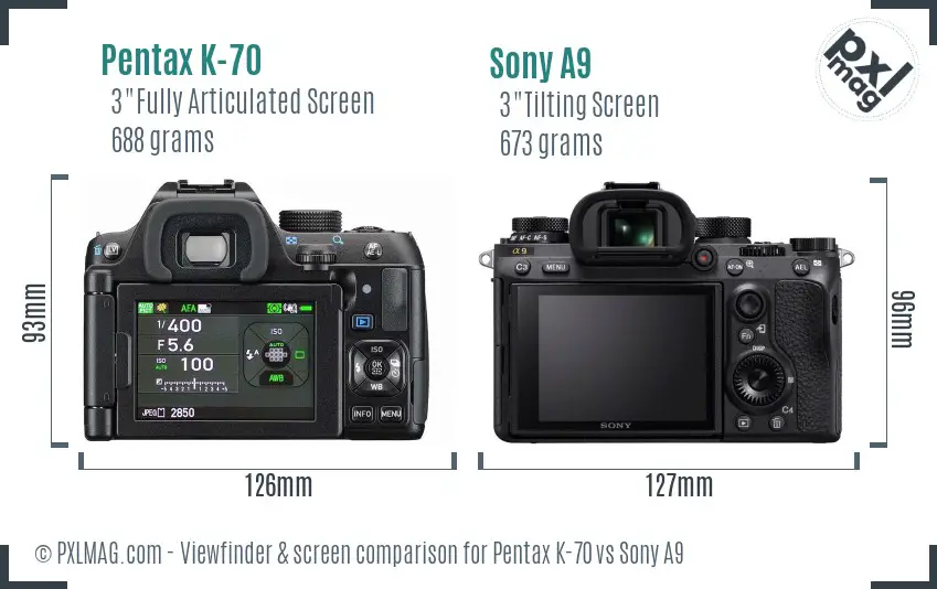 Pentax K-70 vs Sony A9 Screen and Viewfinder comparison