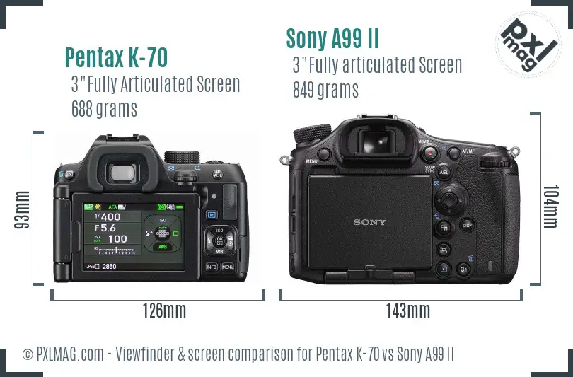 Pentax K-70 vs Sony A99 II Screen and Viewfinder comparison