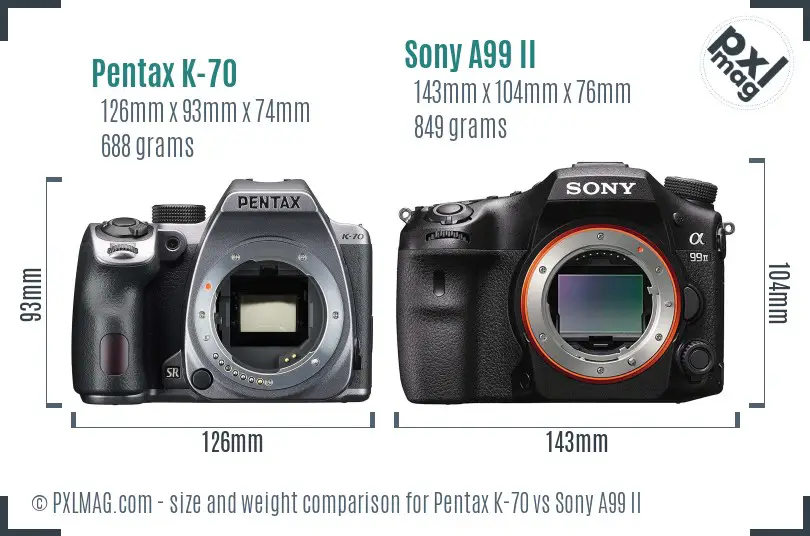 Pentax K-70 vs Sony A99 II size comparison