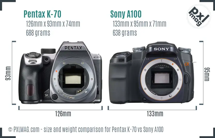 Pentax K-70 vs Sony A100 size comparison