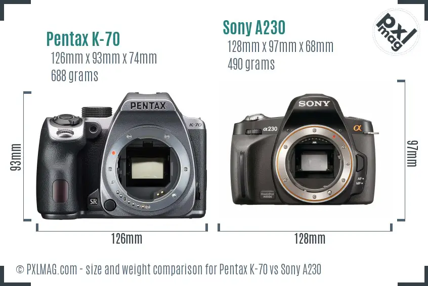 Pentax K-70 vs Sony A230 size comparison