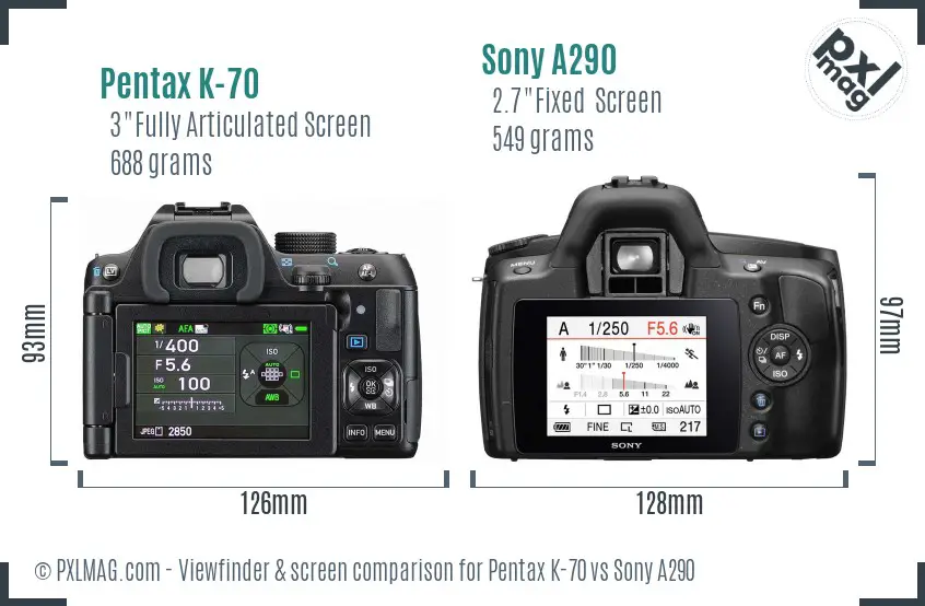 Pentax K-70 vs Sony A290 Screen and Viewfinder comparison