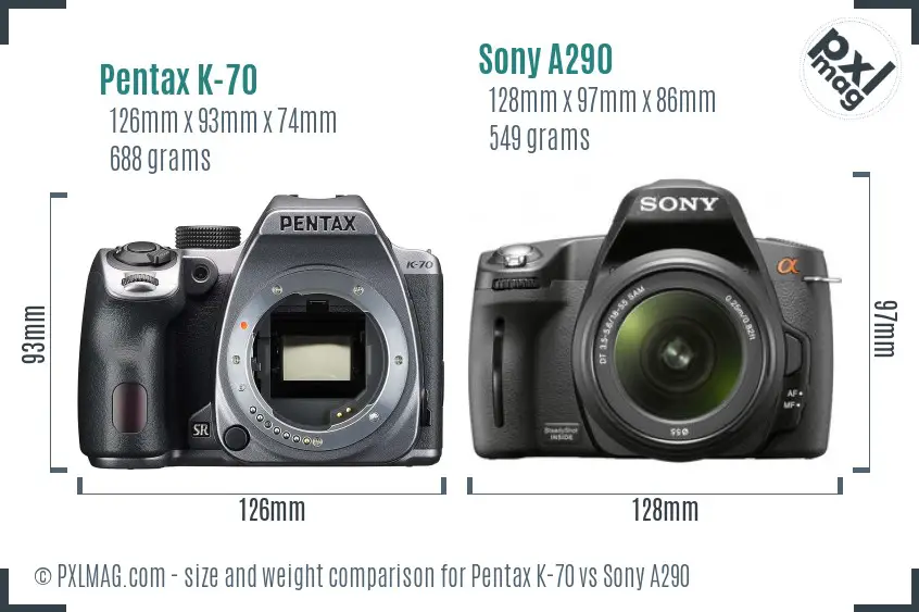 Pentax K-70 vs Sony A290 size comparison