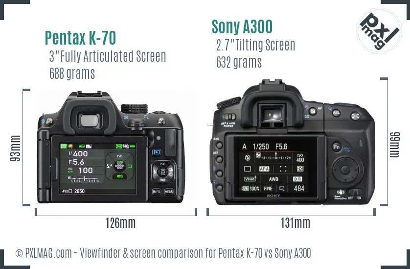 Pentax K-70 vs Sony A300 Screen and Viewfinder comparison