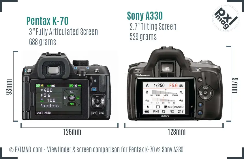 Pentax K-70 vs Sony A330 Screen and Viewfinder comparison