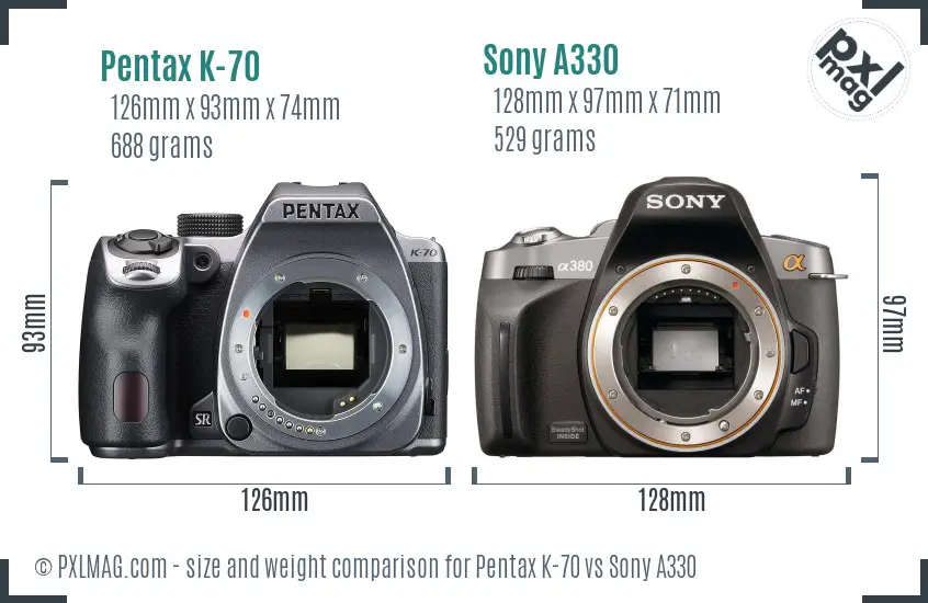 Pentax K-70 vs Sony A330 size comparison