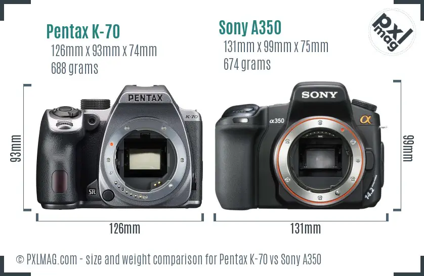 Pentax K-70 vs Sony A350 size comparison