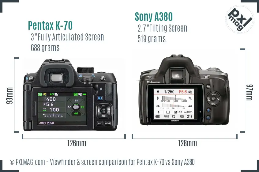 Pentax K-70 vs Sony A380 Screen and Viewfinder comparison