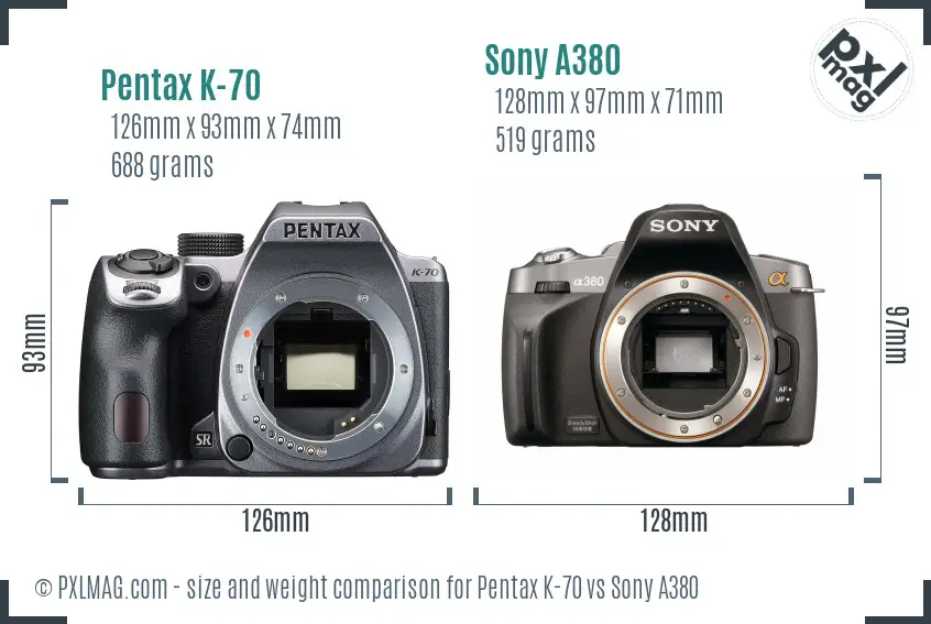 Pentax K-70 vs Sony A380 size comparison