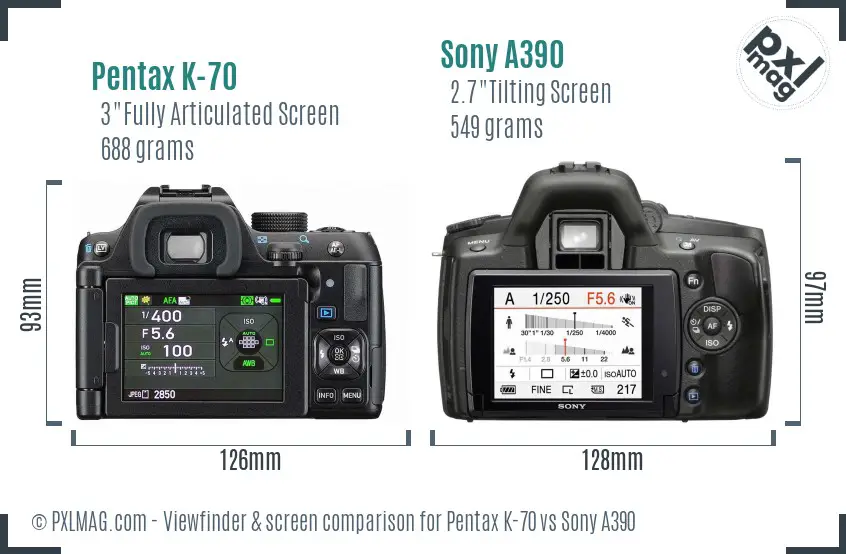 Pentax K-70 vs Sony A390 Screen and Viewfinder comparison