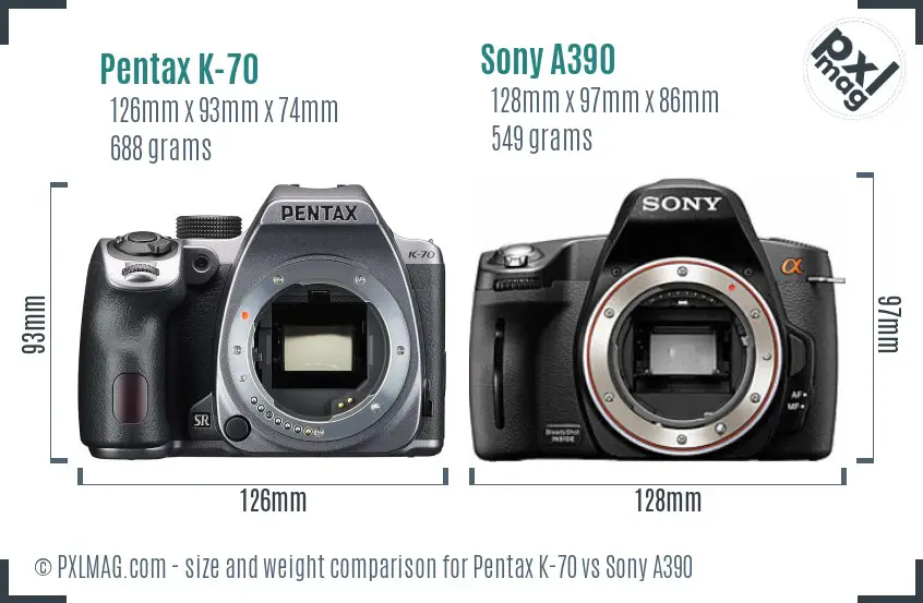 Pentax K-70 vs Sony A390 size comparison