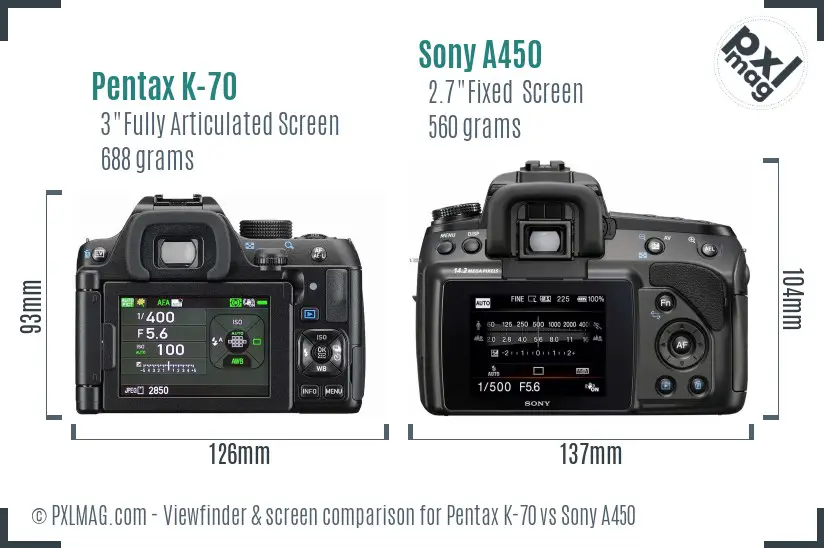 Pentax K-70 vs Sony A450 Screen and Viewfinder comparison