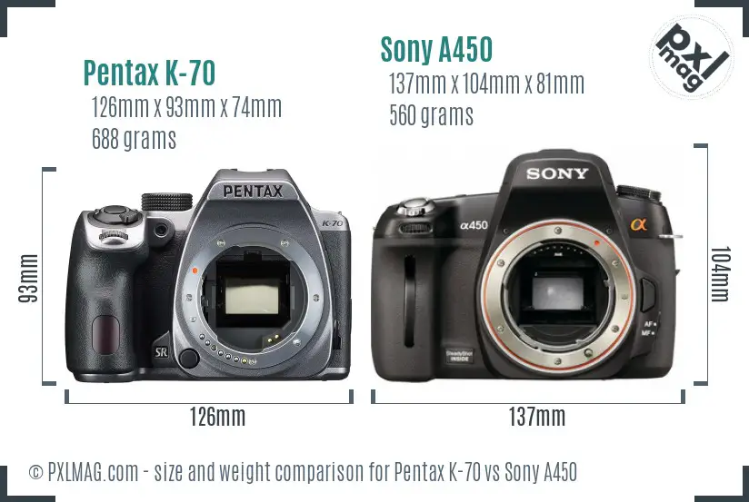 Pentax K-70 vs Sony A450 size comparison