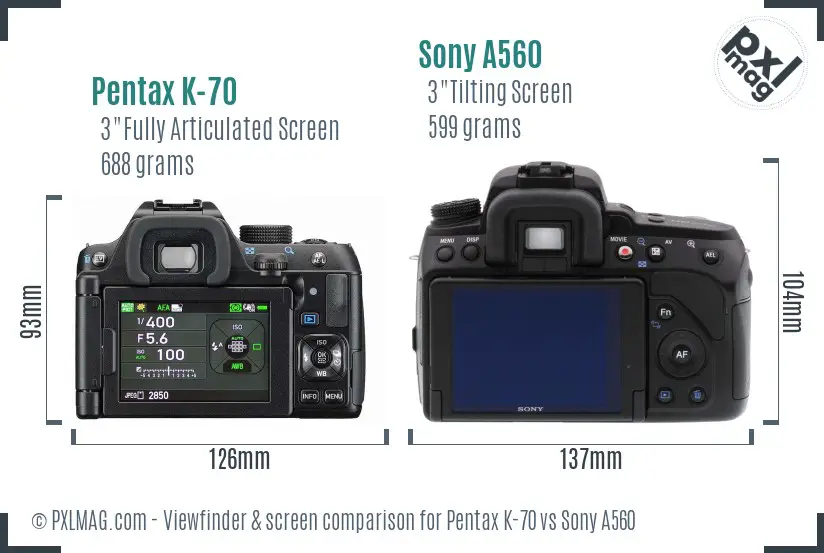 Pentax K-70 vs Sony A560 Screen and Viewfinder comparison