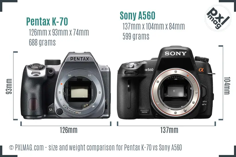 Pentax K-70 vs Sony A560 size comparison