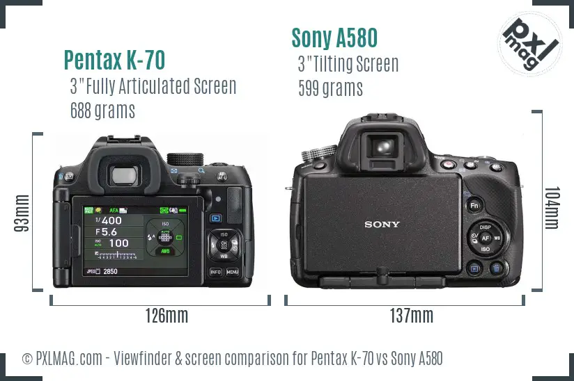 Pentax K-70 vs Sony A580 Screen and Viewfinder comparison