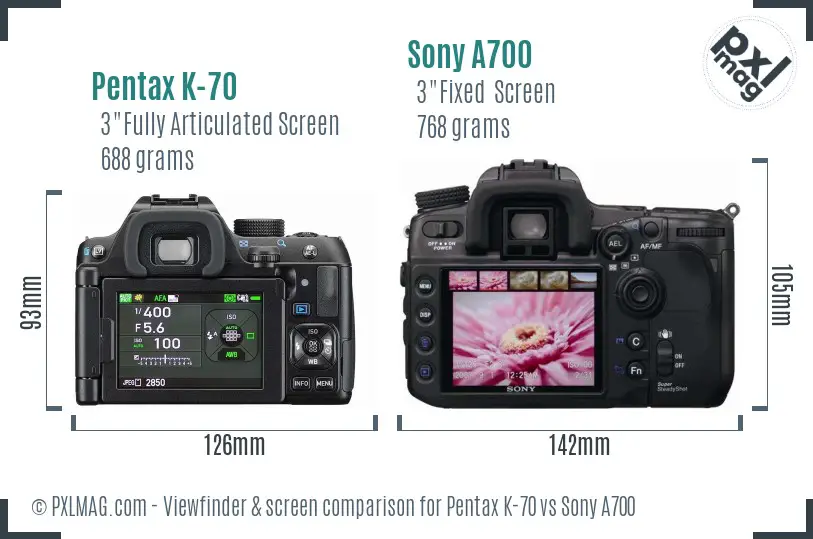 Pentax K-70 vs Sony A700 Screen and Viewfinder comparison Pentax K-70 vs Sony A700 Screen and Viewfinder comparison