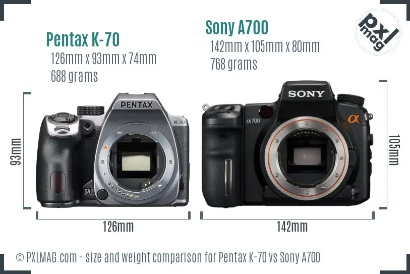 Pentax K-70 vs Sony A700 size comparison Pentax K-70 vs Sony A700 size comparison