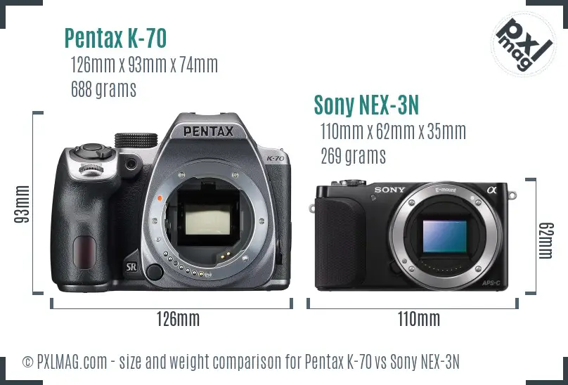 Pentax K-70 vs Sony NEX-3N size comparison