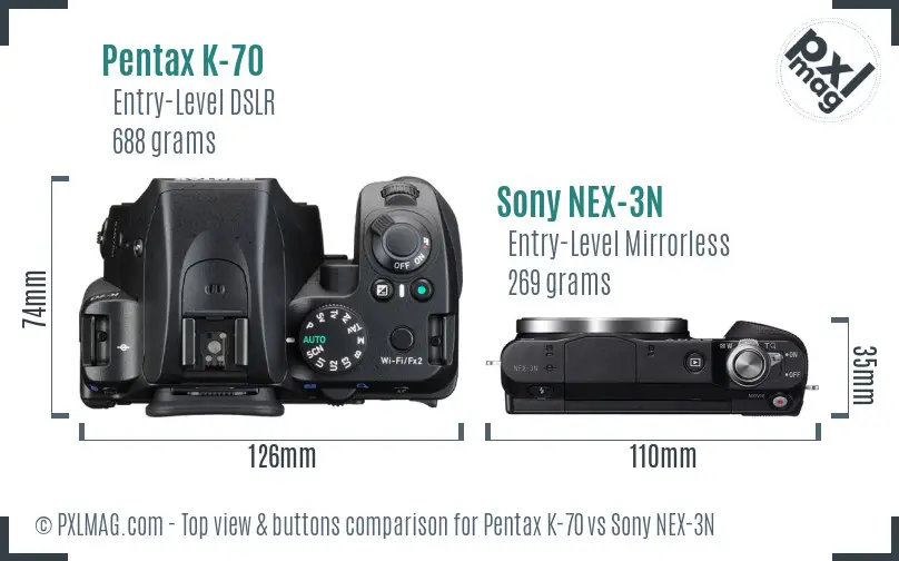 Pentax K-70 vs Sony NEX-3N top view buttons comparison