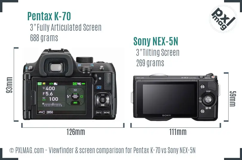 Pentax K-70 vs Sony NEX-5N Screen and Viewfinder comparison