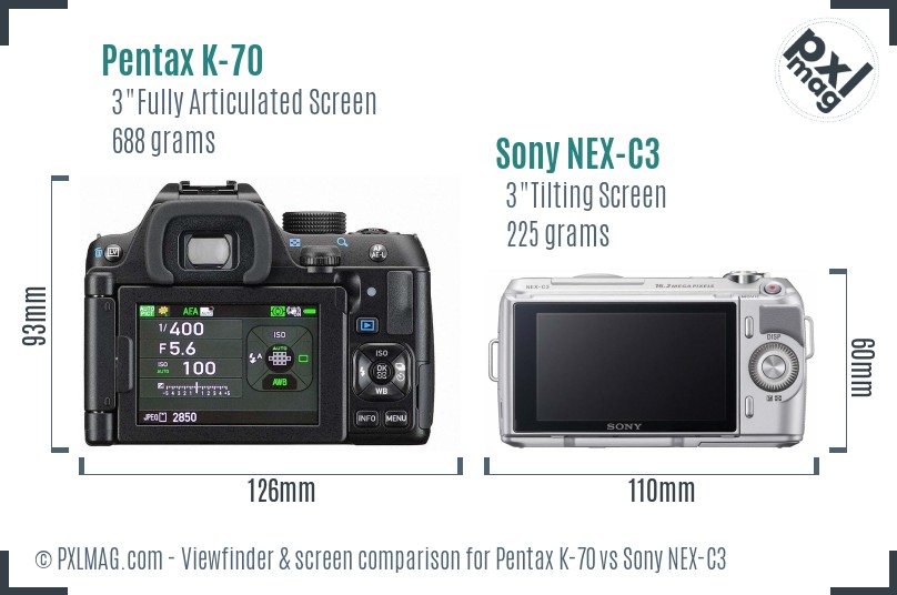 Pentax K-70 vs Sony NEX-C3 Screen and Viewfinder comparison