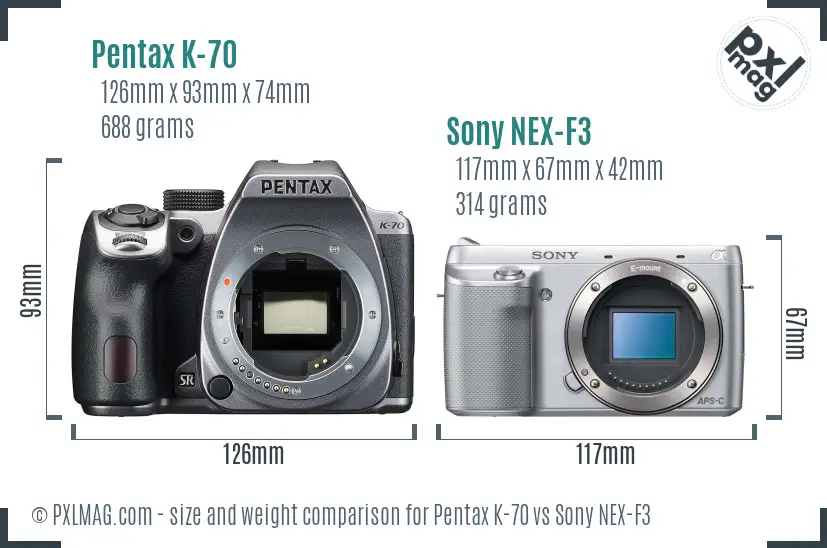 Pentax K-70 vs Sony NEX-F3 size comparison