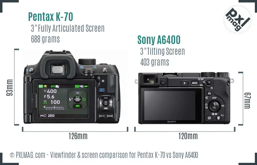 Pentax K-70 vs Sony A6400 Screen and Viewfinder comparison