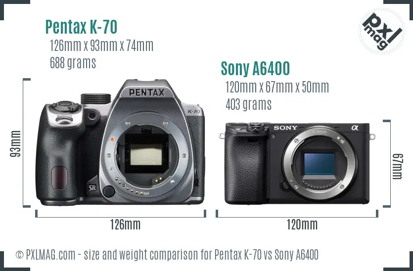 Pentax K-70 vs Sony A6400 size comparison