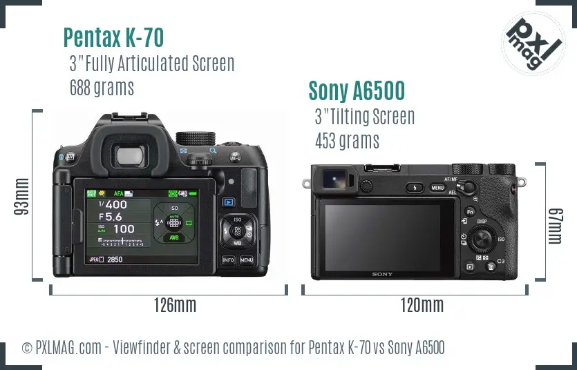 Pentax K-70 vs Sony A6500 Screen and Viewfinder comparison