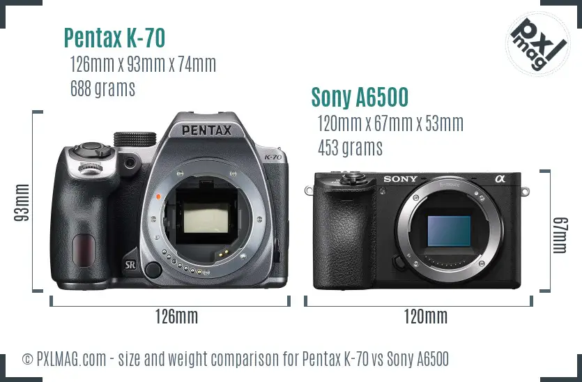 Pentax K-70 vs Sony A6500 size comparison