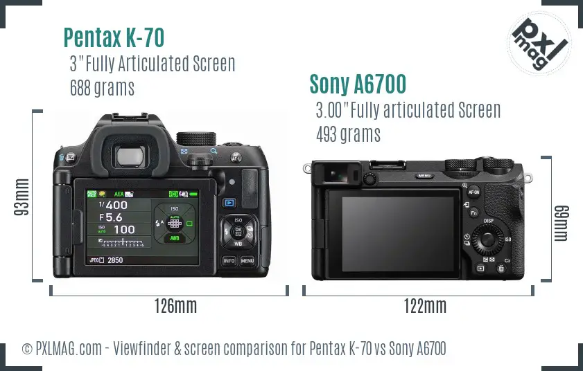 Pentax K-70 vs Sony A6700 Screen and Viewfinder comparison Pentax K-70 vs Sony A6700 Screen and Viewfinder comparison