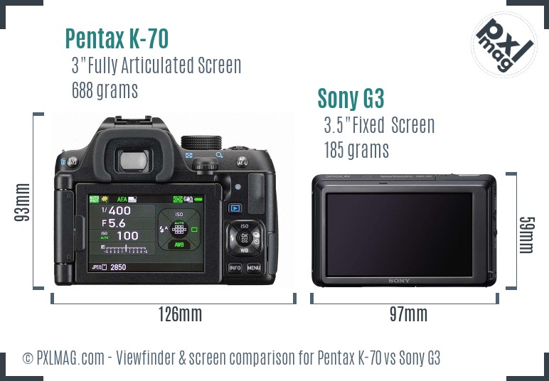 Pentax K-70 vs Sony G3 Screen and Viewfinder comparison