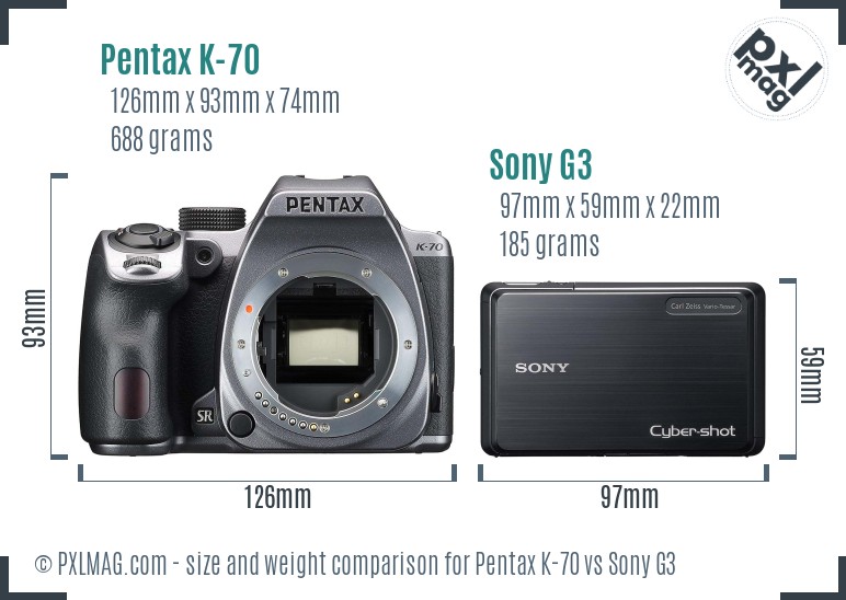 Pentax K-70 vs Sony G3 size comparison