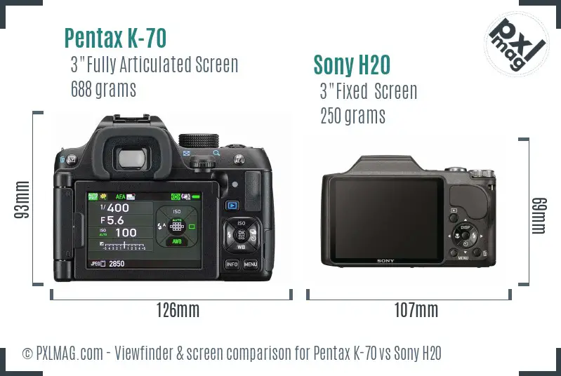 Pentax K-70 vs Sony H20 Screen and Viewfinder comparison