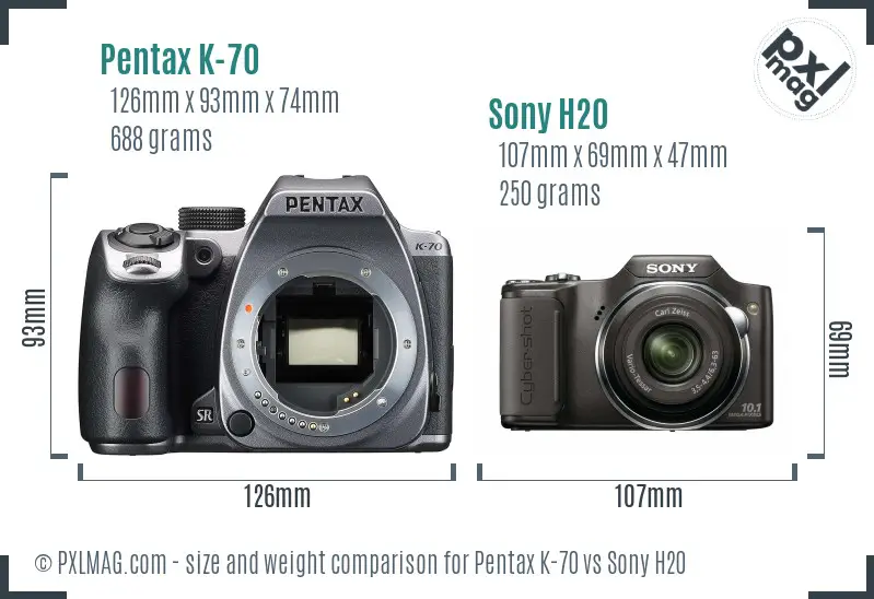 Pentax K-70 vs Sony H20 size comparison