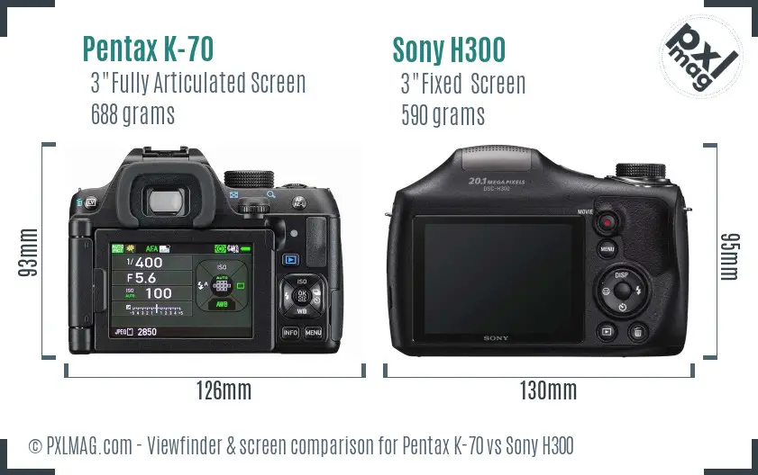 Pentax K-70 vs Sony H300 Screen and Viewfinder comparison