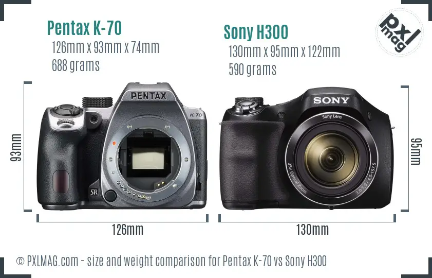 Pentax K-70 vs Sony H300 size comparison