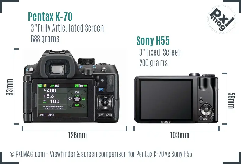 Pentax K-70 vs Sony H55 Screen and Viewfinder comparison Pentax K-70 vs Sony H55 Screen and Viewfinder comparison